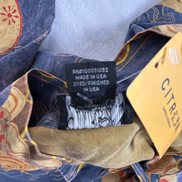 Citron Santa Monica Womens Asian-Inspired Moon Print Button Up Shirt Blue XL New - Picture 5 of 8